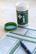 Emergency box in a refrigerator, it contains a comprehensive information sheet which gives