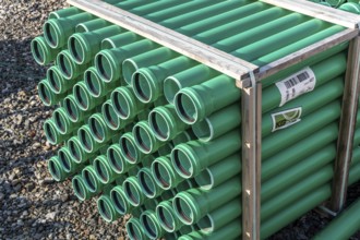 Symbolic picture construction site, sewage pipes for dirty and rainwater, for installation in the