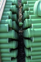 Symbolic picture construction site, sewage pipes for dirty and rainwater, for installation in the