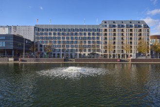 Boat harbor, water area, lake, ventilation pump, abstract reflections on the water surface, general