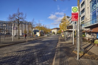 Bootshafen bus stop, public transport NAH.SH, general architecture, modern buildings, cobblestone