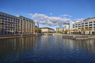 Boat harbor, triangular water area, general architecture, commercial buildings, modern buildings,