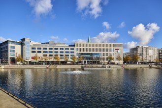 Boat harbor, water area, lake, general architecture, modern buildings, gym, John Reed Fitness,