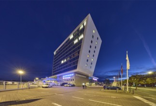 Schwedenkai ferry terminal, commercial buildings, modern architecture, vehicles, parking boxes,