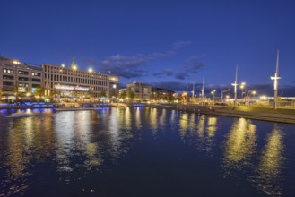 Boat harbor, triangular water area, general architecture, modern buildings, lantern, gym, John Reed