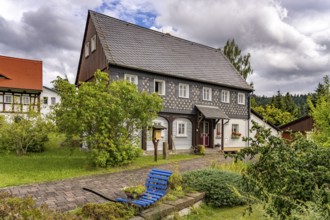 Typical half-timbered building near Jonsdorf, Zittau Mountains, Upper Lusatia, Saxony, Germany