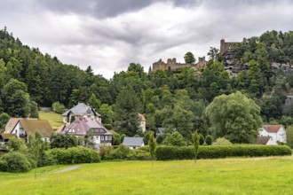 Castle and monastery ruins on Mount Oybin in Oybin, Zittau Mountains, Upper Lusatia, Saxony,