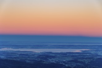 Dawn over Lake Chiemsee, Zwiesel, Bad Reichenhall, Berchtesgadener Land, Upper Bavaria, Bavaria,