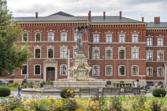 The Muschelminna fountain or Toberentzbrunnen at Postplatz in Görlitz, Upper Lusatia, Saxony,