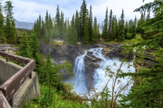 Athabasca falls, located in jasper national park, alberta, canada, displays its powerful cascading