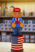 Carved wooden figure of US President Donald Trump, health resort and toy village Seiffen, Ore