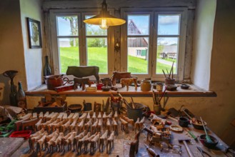 Wooden toys and tools in the historic workshop of a toy maker, Seiffen open-air museum, Ore