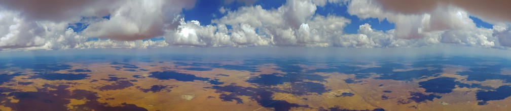 Cloud sky, cumulus, desert, Kalahari, savanna, thorn savanna, aerial view, panorama, Namibia,