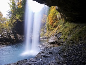 Waterfall mountain list in autumn-colored surroundings, Linthal, Klausenpass, Canton of Glarus,