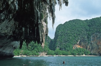 Mountains, snorkeling in front of Pranang Cave beach, two years in front of the tsunami, Krabi,
