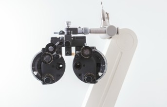 Close up of Phoropter of ophthalmology. optometry and optician clinical testing machine equipment.