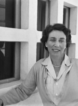Portrait of middle aged woman facing camera wearing smart casual clothing, Malta, Europe, 1956