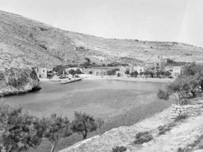 Coastal inlet bay at Xlendi Beach, Island of Gozo, Malta, Europe, 1956