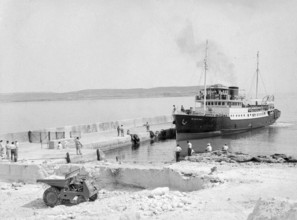 Ferry boat ship Bancinu or Il-Bancinu, Mgarr harbour quayside, Island of Gozo, Malta, Europe