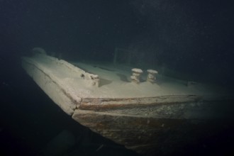 Ledi wreck, wreck of a Ledi ship, cargo ship for mass freight, bulk cargo taken at night in Lake