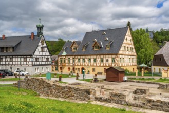 Ruins of the Saigerhütte, half-timbered house historic tavern and house of the grower, today hotel,