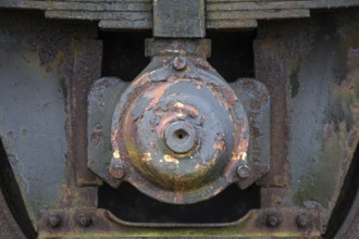 Detailed view of the axle of an old railway wagon near the former Bresewitz station, near Zingst,