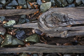 Old weathered railway threshold, detail photo, near Bresewitz station, near Zingst,