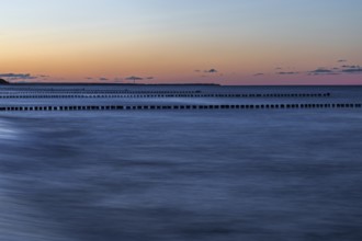 Groothing in the sea, sunset, long exposure, Zingst, Fischland-Darß-Zingst, Western Pomerania