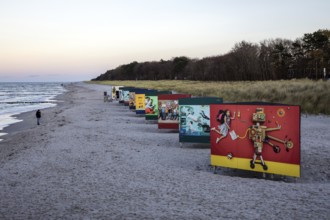 Advertising posters on the beach in Zingst, Fischland-Darss-Zingst, Western Pomerania Lagoon Area