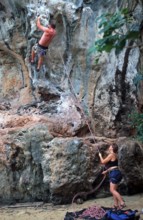 Mountaineers on Railay East Beach, two years in front of the tsunami, Krabi, Thailand, December