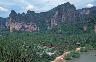 Mountains, sea, beach, boats, view of Railay East from the viewpoint, two years in front of the