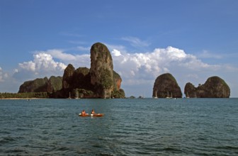 Kayak, rocks in the sea, Railay East, two years in front of the tsunami, Krabi, Thailand, December