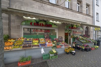 Fruit and vegetable shop with goods in front of the shop, Lauf an der Pegnitz, Middle Franconia,