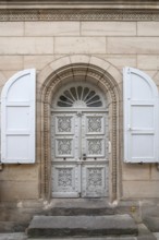 Decorative front door of a residential building, built around 1880, Fürth, . Middle Franconia,