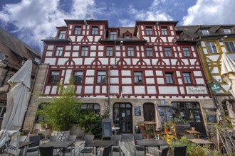 Historic half-timbered house, 17th century, marketplace, Fürth, Middle Franconia, Bavaria, Germany