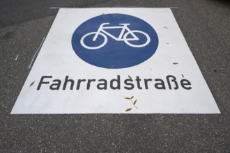 Bicycle road, painted sign on the road, Fürth. Middle Franconia, Bavaria, Germany