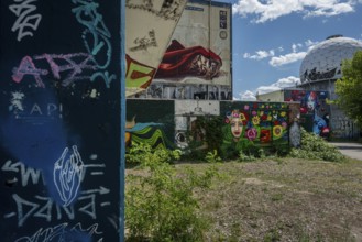 Graffiti on the former US eavesdropping facility on Teufelsberg in Grunewald, Berlin, Germany