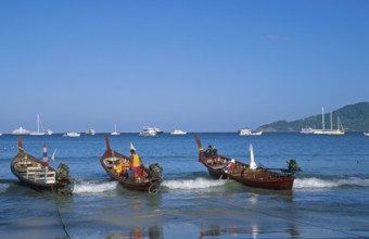 Longtail boats and yachts on Patong Beach, Ko Phuket, two years in front of the tsunami, Thailand,