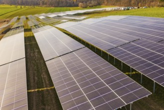 Elongated solar fields on lush fields, energy revolution, construction of PV open space,