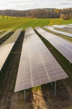 Detailed view of solar systems in open fields, energy revolution, construction of PV open space,