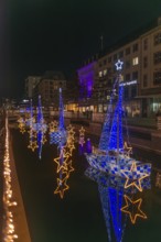 Christmas decoration in Kiel am Holstenfleet, Kleiner Kiel Canal, city center, Christmas, lighting,
