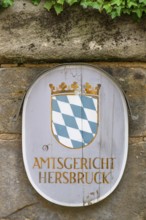 Bavarian coat of arms on the former castle, now district court, Hersbruck, Middle Franconia,