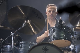 Heiko Jung, drummer from Karat live on 50 years of KARAT tour in Berlin's Max-Schmeling-Halle on 19