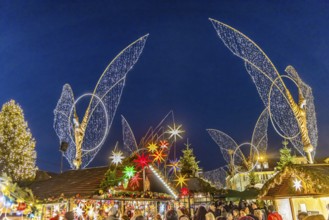 Baroque Christmas market with illuminated angels between the Protestant City Church and the