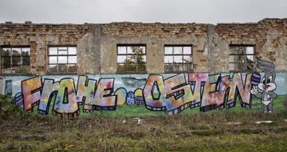 Dilapidated hall with gravity of the dilapidated plant of a former agricultural production