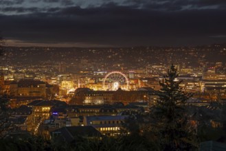 The view from above of the Stuttgart 2025 Christmas market shows a sea of festive lights and