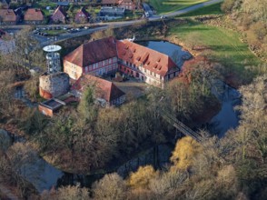 The Elbe Castle Bleckede, a two-wing palace complex and original lowland castle, on a medieval keep