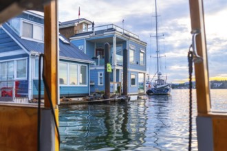 Fisherman's wharf park is a floating community of colorful houses and shops in victoria, british