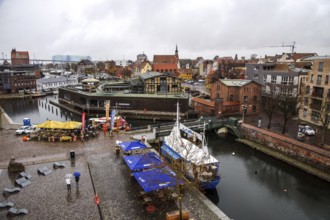 View of the ferry channel and houses of Stralsund Hanseatic City of Stralsund, Vorpommern-Rügen