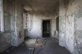 Abandoned and dilapidated area of a building at the port, Hanseatic City of Stralsund, Baltic Sea,